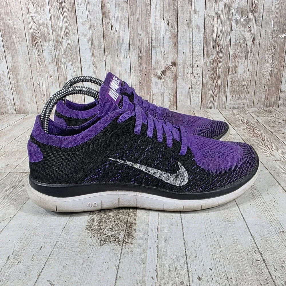 Nike Free 4.0 Flyknit Womens Running Shoes Purple Black 631050-005 Size 8.5